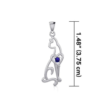 Lovely Heart Cat Silver Pendant with Gem TPD5273 - Jewelry